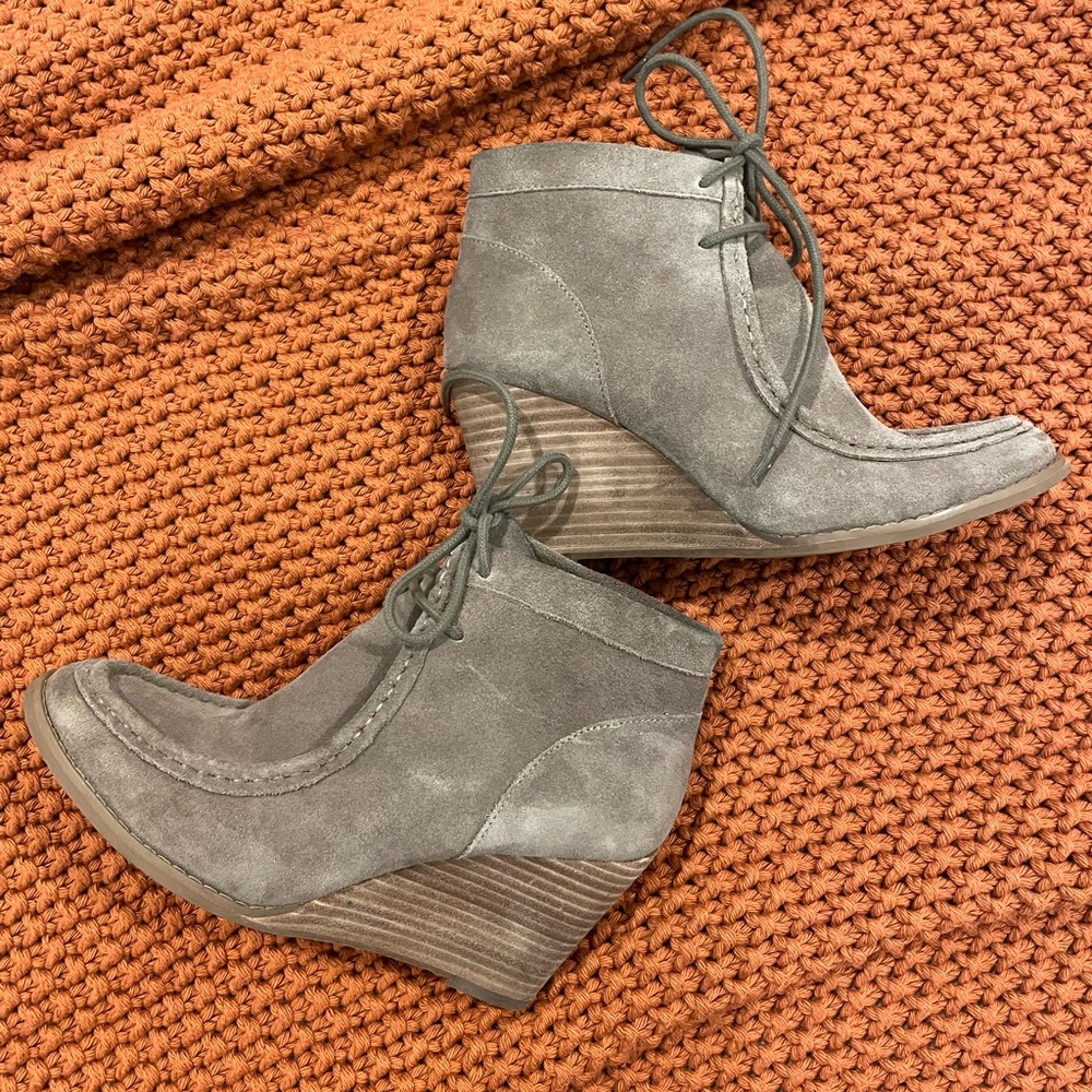 Lace up suede wedge booties Size 8
